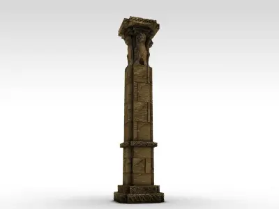 Low poly stone column pillar with lions Low-poly 3D model