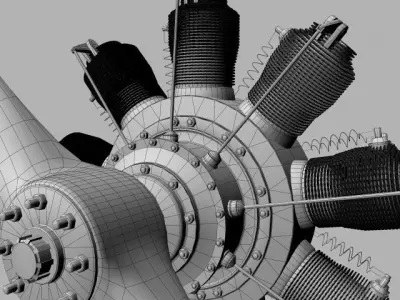 French Gnome 9N Monosoupape rotary engine 3D model