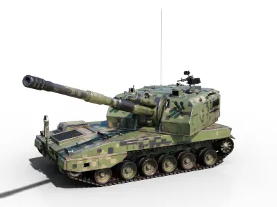 4 coatings of PLA Army PLZ05 155mm Self-Propelled Howitzer Low-poly 3D model