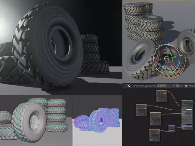 Wheel Loader Tyres Low-Poly Version Low-poly 3D model