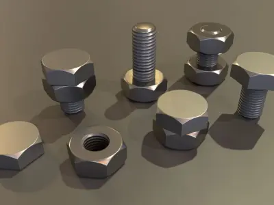 Low-Poly Screw and Nuts - Remastered Low-poly 3D model