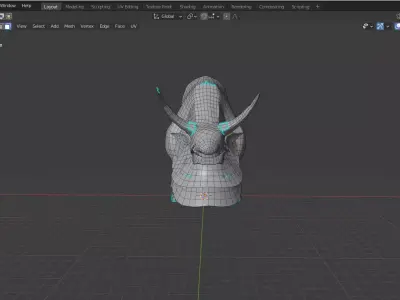 Asian buffalo base mesh Low-poly 3D model