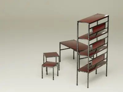 Student Study Set - Red Mahogany Darkened Damascus - AMS05 Free 3D model