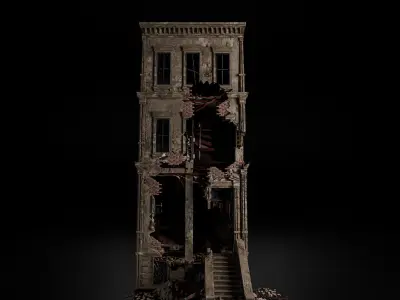 DESTROYED OLD BUILDING POST APOCALYPSE PACK - 7 BUILDING 3D Model Collection