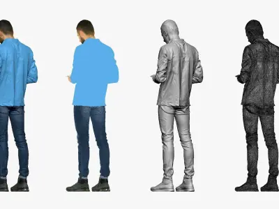 001297 man with beard in blue polo and jeans with money 3D model