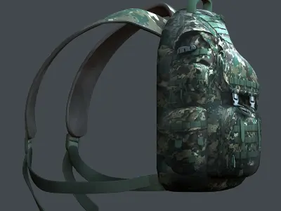 Backpack military combat Black baggage Low-poly Low-poly 3D model