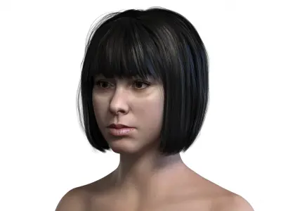Realistic Short Straight Haircut with Bangs Black Hair 3D Model