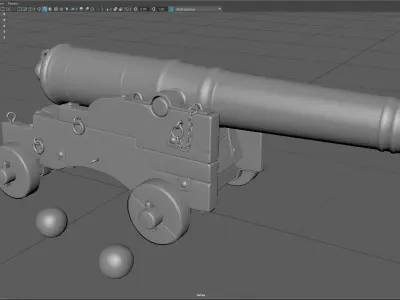 Low Poly Naval Cannon 3D Model Low-poly 3D model
