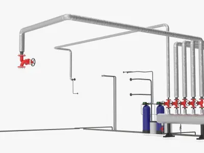 Boiler Steam Pipe System with Filtration Tanks 3D model