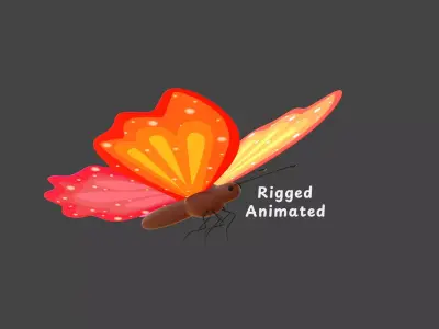 Butterfly Wing Flapping 8 Animated Low-poly 3D model