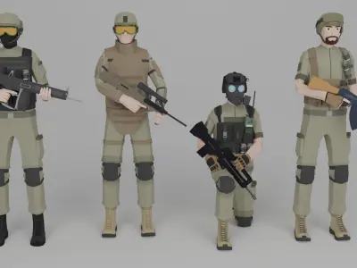 Low poly Soldiers Rigged Low-poly 3D model