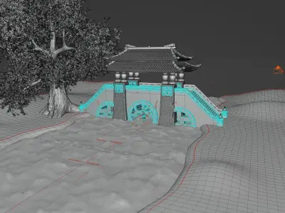 Realstic low poly Japanese bridge game asset Low-poly 3D model