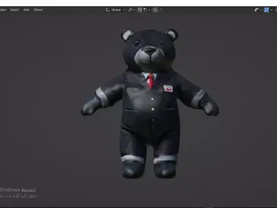 Grey Tedy Bear wearing work Suit Toy Low-poly 3D model