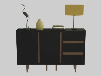 sideboard with two drawers and lamp Low-poly 3D model