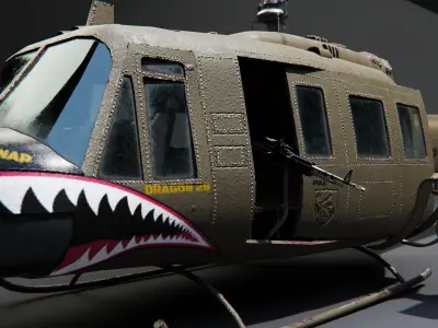 Bell UH-1 Huey Helicopter - 3D Model for Rendering and Animation Low-poly 3D model