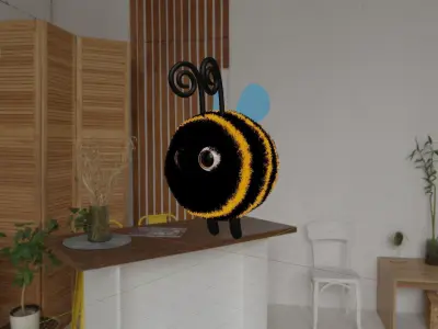 Cute 3d Bee cartoon character with fur for games and etc Low-poly 3D model