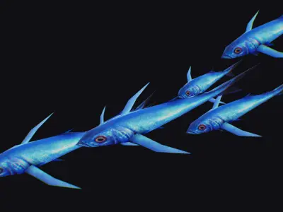 Rainbow Runner Animated Fish Flock Tuna Sea Animal Lowpoly Swarm Low-poly 3D model