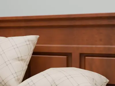Wooden Bed with pillow Free 3D model