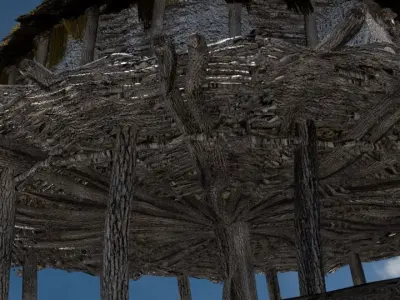 Prehistoric Thatched Roof Building Low-poly 3D model