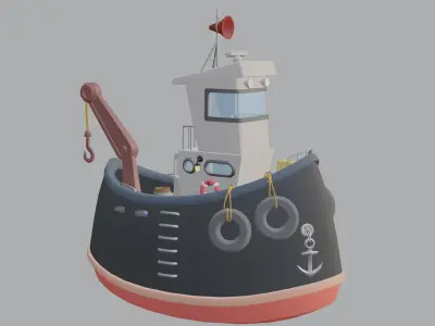 stylized fishing boat Low-poly 3D model