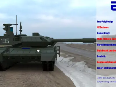 Clean T90MS Main Battle Tank Low-poly 3D model