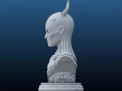 Cyber-Daemon Sentinel  Horned Sci-Fi Beast Bust PM-180 3D print model