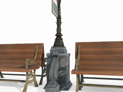Classical bench streetlights 3D model