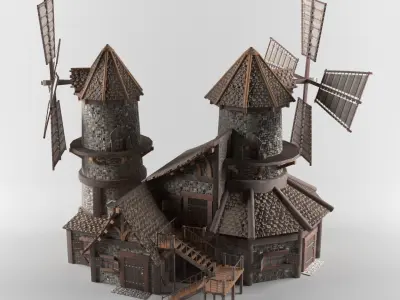 Medieval house in European style Low-poly 3D model