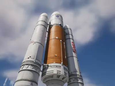 Rocket spaceship - With engine and Satellite 3D model