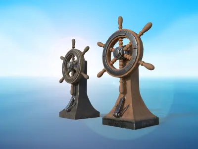 Vessel Wheel for sea ship and bell PBR game ready Low-poly 3D model