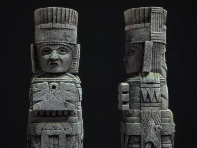 Statue Aztec Atlante Tula Low-poly 3D model