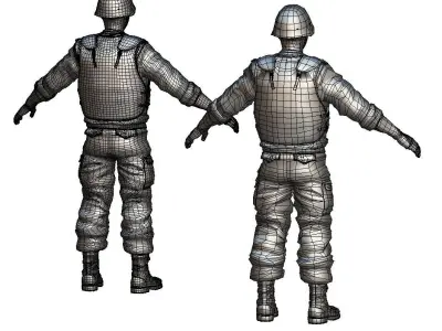 High Poly Subdivision Man Old USSR Soldier Low-poly 3D model