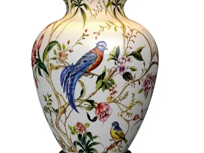 Floral Desk Painted Flowers Birds Ceramic Nightstand Table lamp 3D model