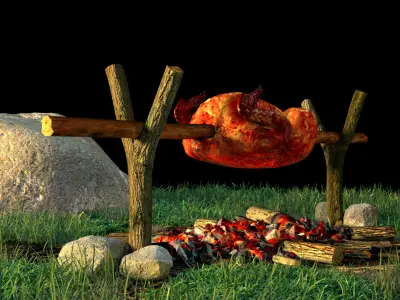 Chicken roasted on grill 3D model