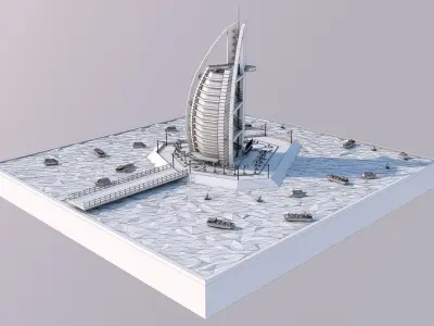 Low Poly Burj Al Arab Hotel Tower Landmark Low-poly 3D model