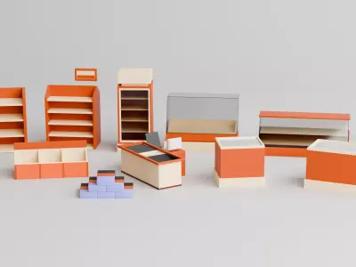 Low Poly Store Shelves and Supermarket Rack Pack Free low-poly 3D model