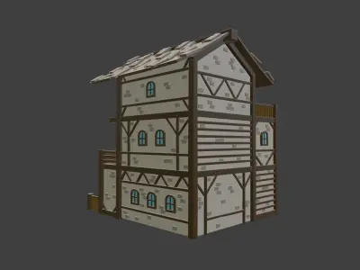 Tavern wooden house Low-poly 3D model