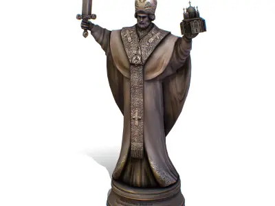 Bronze Monument Statue Priest Monk Low-poly 3D model