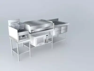 Ki240 stainless steel kitchen with two burners and sink Free 3D model