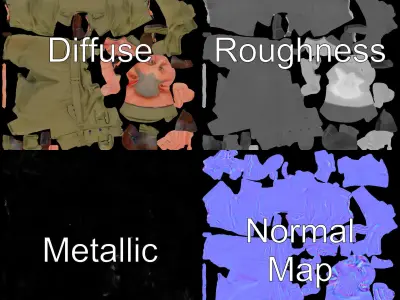 Elderly Male Soldier Rigged and Animated Character Model Low-poly 3D model