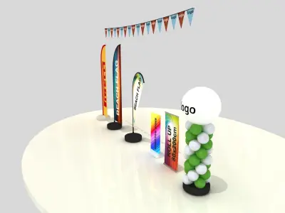 Beach Flag Roll up Banner Balloon Set 3D model
