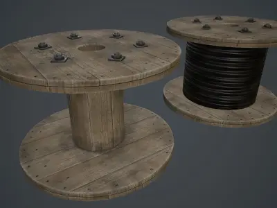 Wire Spool PBR Game Ready Low-poly 3D model