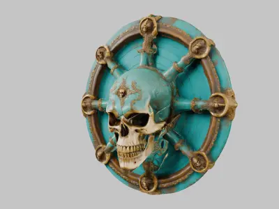 Medieval Fantasy Round Skull Shield Low-poly 3D model