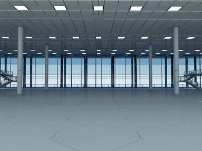 Modern Glass Building Interior And Exterior 3D model