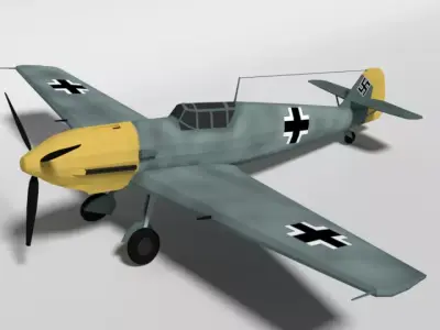 Low Poly Cartoon Messerschmitt Bf 109E-3 Emil WW2 Airplane Low-poly 3D model