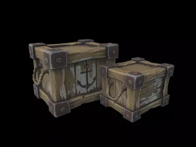 Low Poly Stylized Nautical Crate Set Low-poly 3D model