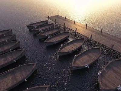 barque boats on dock at sunset 3D model