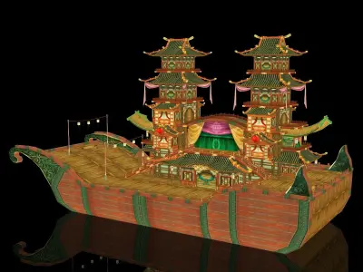 Shikara Night Lighting Boat Low-poly 3D model