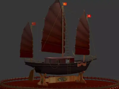 Chinese junk fishing boat Low-poly 3D model