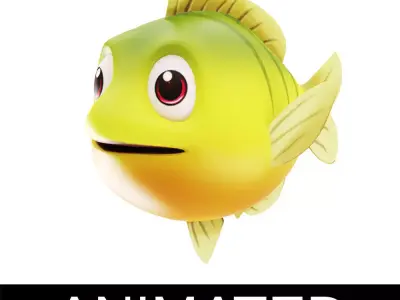 Bluegill Fish Cartoon Animated Low-poly 3D model
